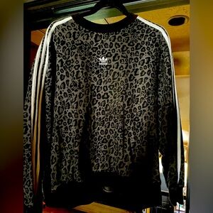 Adidas Black Crewneck Sweater with Leopard Print